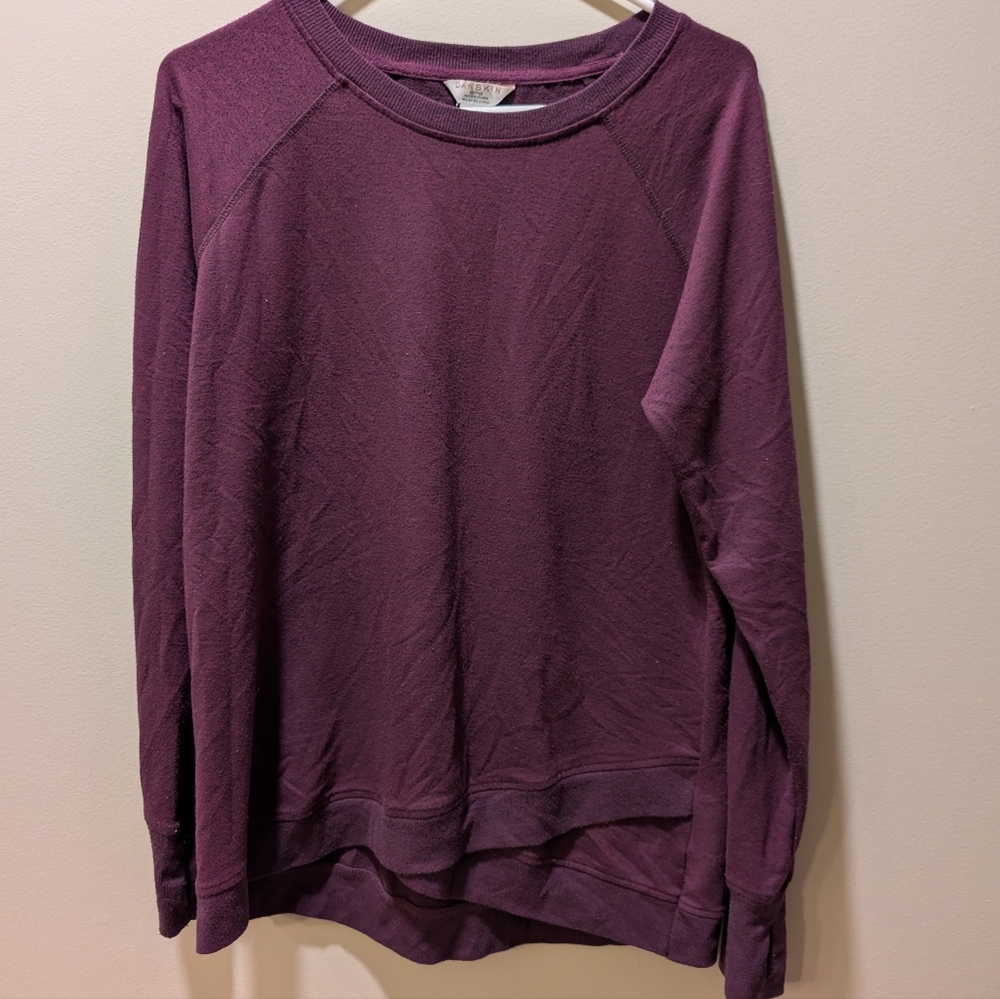 Danskin Side Slit Asymmetric Tunic Pullover Sweatshirt M Plum Purple